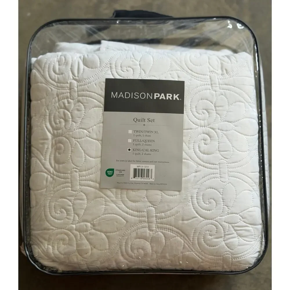 NEW! Madison Park KING Mansfield 3PC Quilt Set White